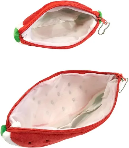 Vista 2 de ALLYDREW Juego de 2 bolsas para lápices de frutas de felpa, Bolsas de sandía roja