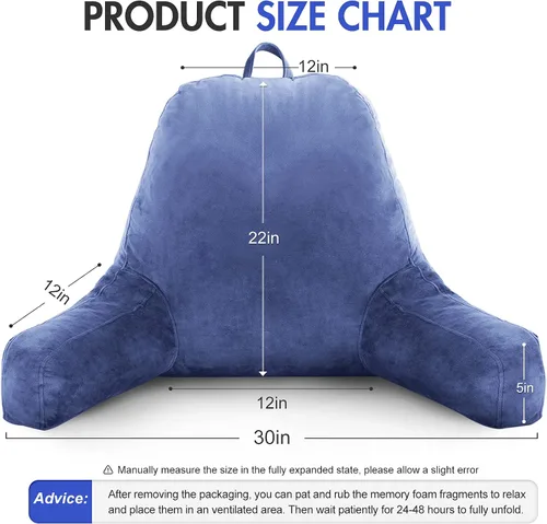 Vista 3 de Almohada de lectura con brazos, almohadas de espalda para sentarse en la cama, relleno de espuma viscoelástica triturada, funda de terciopelo