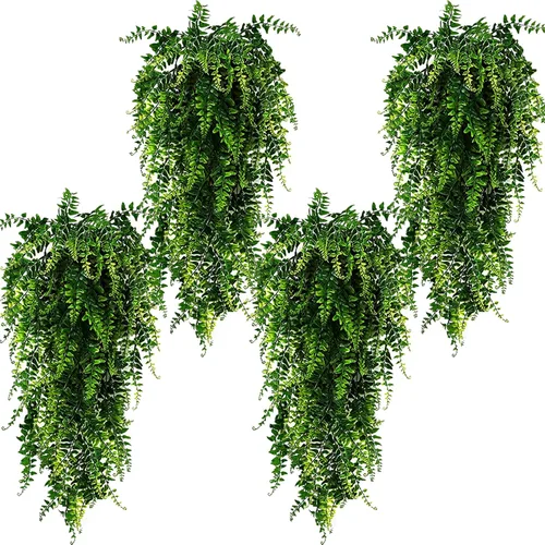 Vista 12 de Toprooms Plantas falsas colgantes, 4 piezas de hojas de eucalipto sintéticas, plantas de vid verdes, plantas de hiedra falsa, decoración