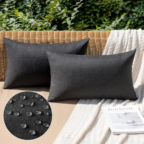 Vista 61 de MIULEE - Paquete de 2 fundas de almohada decorativas para exteriores, impermeables, sólidas, de imitación de lino, para jardín, casa de campo, Azul