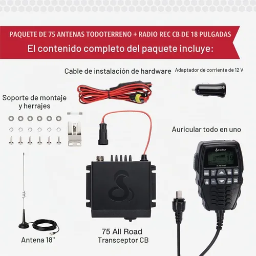 Vista 6 de Radio CB inalámbrica Cobra 75 para todo terreno, negro y antena CB de montaje magnético HG A1000 de 18.5 pulgadas – Imán resistente