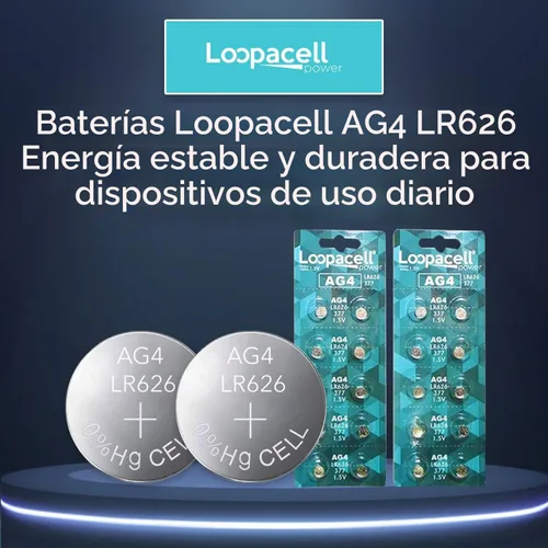 Vista 2 de 20 pilas de reloj alcalinas LOOPACELL AG4 LR626 377 de 1.5 V