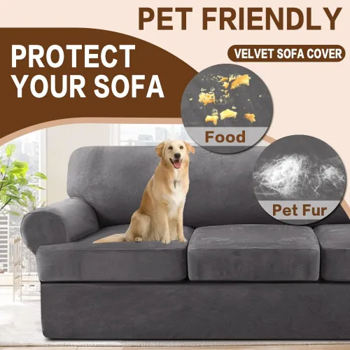 Vista 7 de NA - Funda de terciopelo para sofá con cojín en T, 3 piezas, funda de sofá suave para sofá, protector de muebles con 2 asientos individuales en Gris