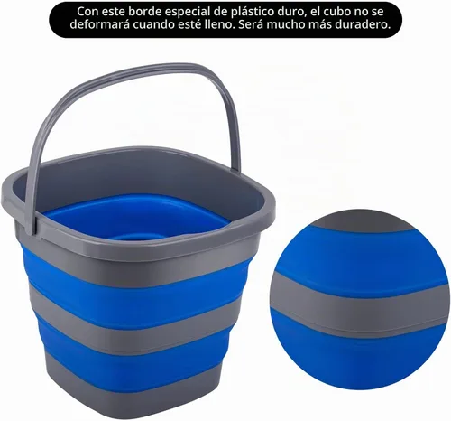 Vista 4 de Paquete de 2 cubos de plástico plegables con 1.32 galones (5L) cada uno, tina rectangular plegable para limpieza del hogar, recipiente de agua al