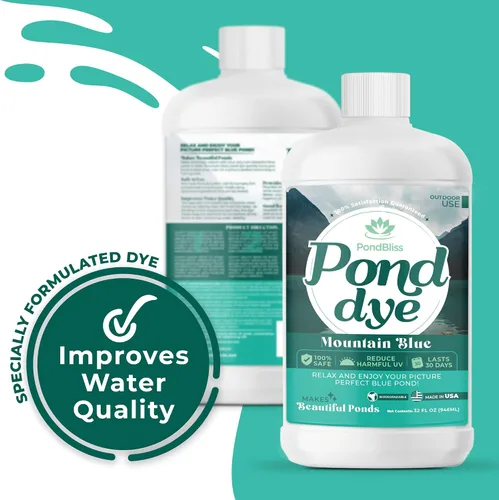 Vista 5 de Mountain Blue Pond Dye, Fish Safe Concentrado de 1 acre para estanques ornamentales y ganaderos - Tinte líquido de 1 cuarto de galón (32 onzas)