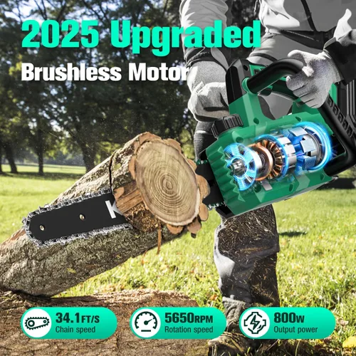 Vista 3 de KIMO - Mini motosierra eléctrica inalámbrica con 2 baterías de 4.0 Ah y cargador rápido, corte potente de 34 pies/S, engrasador automático, bloqueo