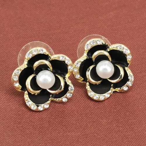 Vista 5 de Aretes de perlas con diamantes de imitación de rosas para mujeres, niñas, Metal, Diamante de imitación