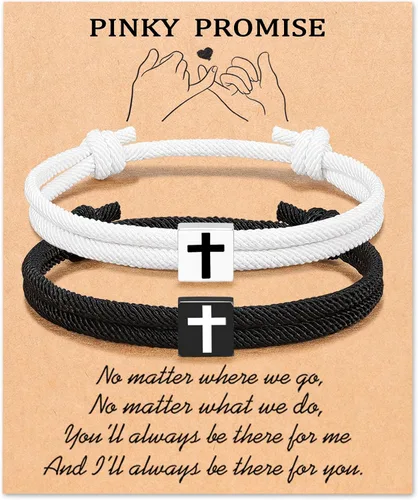 Vista 9 de UNGENT THEM Cross Braided Rope Bracelets for Couples, Christmas Valentines Graduation Easter Christian Baptism Gifts