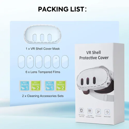 Vista 8 de MoKo VR Accessories for Meta Quest 3, VR Headset Protective Shell Cover for Oculus Quest 3 Included VR Shell Cover and 6-Pack Lens Tempered Glass
