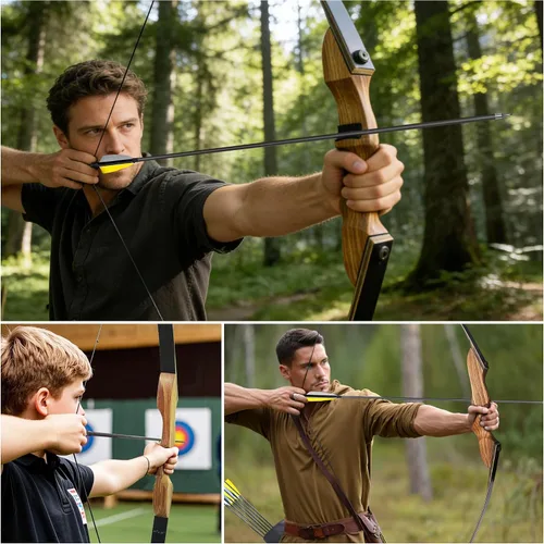Vista 5 de Black Hunter - Juego de arco largo y flecha GLURAK de 62 pulgadas, paquete tradicional de arcos largos de madera, kit de arco de tiro con arco