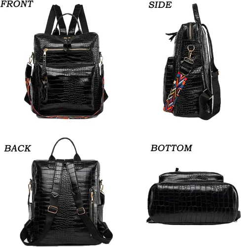 Vista 3 de Mochila de cuero antirrobo para mujer, bolsa de hombro ligera e impermeable, 4-negro, Mochilas tipo mochila