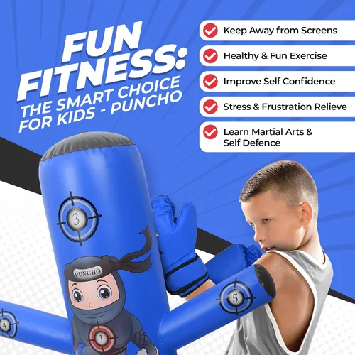 Vista 6 de PUNCHO Punching Bag for Kids - 63" Kid Boxing Bag Set & Birthday Gift: Kids Punching Bags 3-8 with Gloves, Pump, PUNCHO eBook - Inflatable Punching