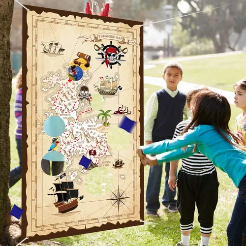 Vista 5 de Blulu Juego de lanzamiento de bolsas de puf pirata con 3 bolsas de frijoles para niños, decoraciones de fiesta temática pirata de Halloween