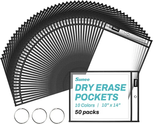 Vista 9 de SUNEE - Paquete de 30 fundas de plástico reutilizables de borrado en seco de gran tamaño con 2 anillas, fundas para boletos de 10 x 14 pulgadas
