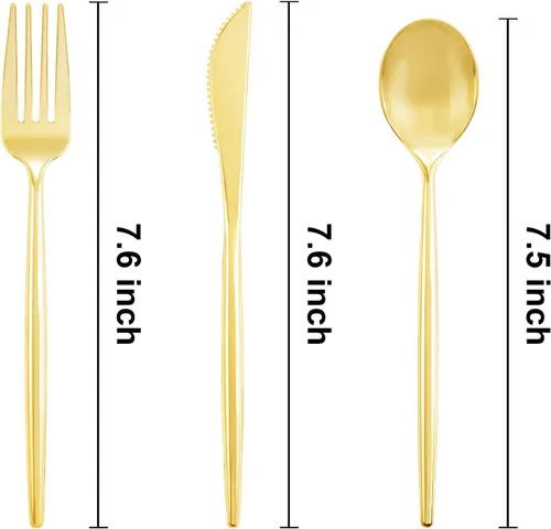 Vista 6 de U-QE 180 cucharas de plástico doradas, cucharas desechables de plástico resistente, cucharas de plástico pesadas, cubiertos de plástico dorado