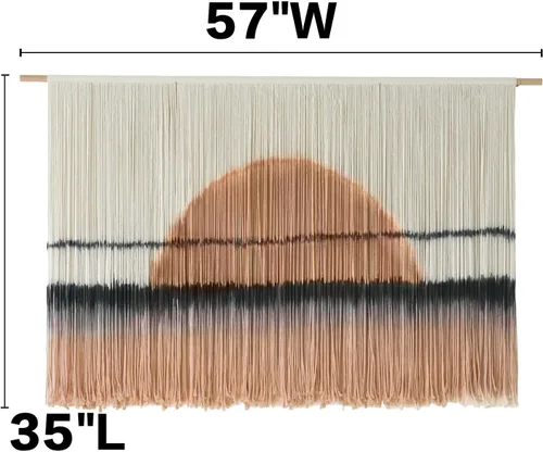 Vista 5 de macramé para colgar en la pared, teñido de inmersión, puesta de sol, decoración de pared, arte de fibra de 57 pulgadas de ancho x 35