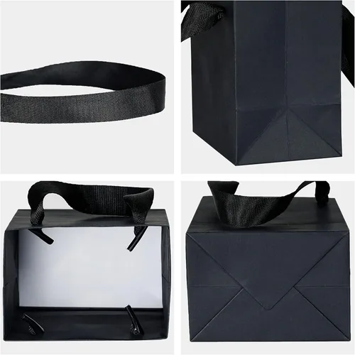 Vista 3 de HUAPRINT Mini bolsas de regalo negras, paquete de 12, 4 x 2.75 x 4.5 Negro
