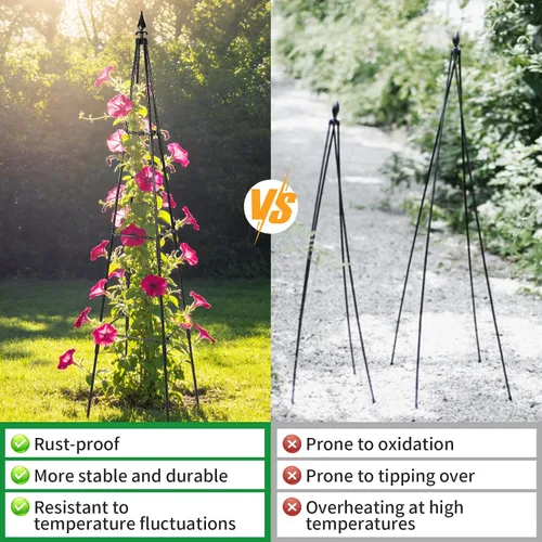 Vista 7 de OTOSUNNY Enrejado de jardín para plantas trepadoras al aire libre, 67 pulgadas de alto, enrejado de metal de obelisco para plantas trepadoras