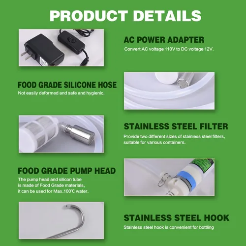Vista 4 de Mini bomba eléctrica de transferencia de agua de grado alimenticio 100-240V para máquina de hielo, máquina de café y refrigeración por agua, bomba