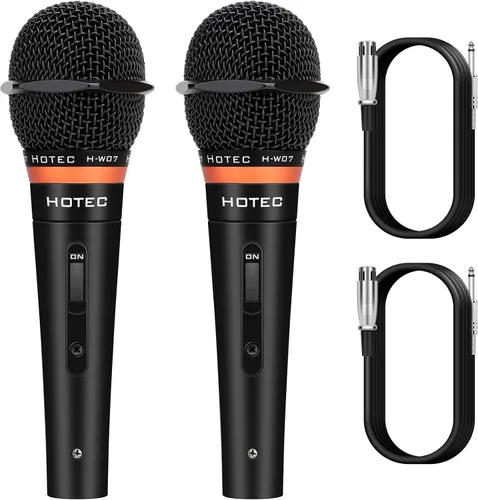 Vista 10 de HOTEC Micrófono de mano dinámico vocal premium con cable XLR desmontable de 19 pies e interruptor de encendido/apagado (negro metálico) (H-W07)