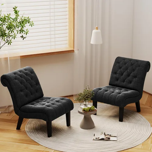 Vista 10 de Alunaune Silla de sala de estar, silla decorativa moderna, tapizada sin brazos, silla de dormitorio, sofá y respaldo de tela, sillón reclinable