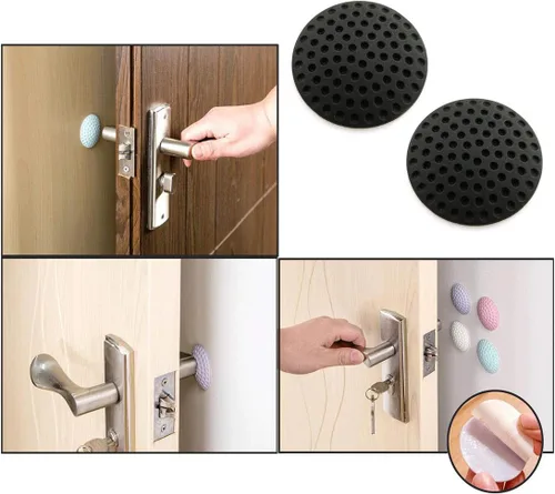 Vista 3 de HJ Garden 6 protectores de pared negros para manija de puerta, parachoques de goma autoadhesiva, silenciador, almohadilla de choque para el hogar