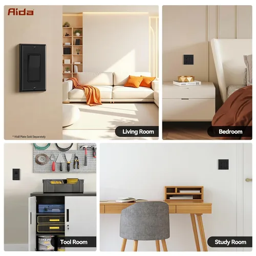 Vista 6 de AIDA Paquete de 1 interruptor de luz basculante Decora de 3 vías, interruptores de luz eléctricos con conexión a tierra automática de 15 amperios