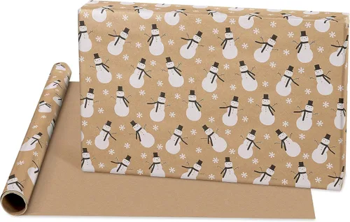 Vista 5 de American Greetings - Rollos de papel de regalo navideño Kraft Vintage, papel de regalo de fiesta navideña Kraft en negro, blanco y marrón