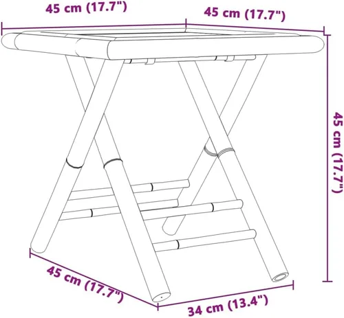 Vista 9 de 3-Piece Bamboo Bistro Set Outdoor Patio Furniture Foldable Square Table and Chairs Modern Design for Balcony Garden Terrace