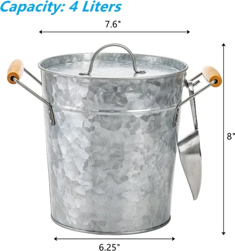 Vista 2 de Frcctre Farmhouse - Cubo de hielo de 4 litros con tapa, bañera de metal galvanizado para bebidas con cuchara y asas, enfriador de bebidas y vino