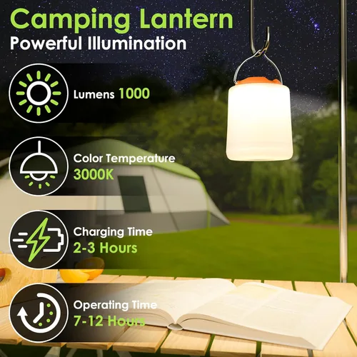 Vista 3 de BOBKID Linterna de camping LED, luz de camping recargable, linternas de 4 modos para exteriores con 1000LM, linterna de campamento portátil