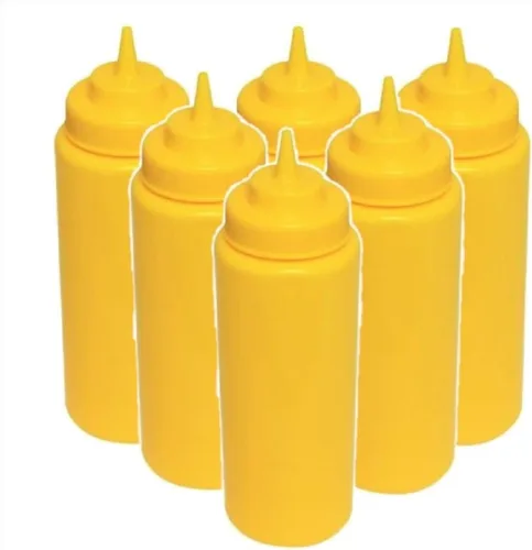Vista 7 de TrueCraftware - Juego de 6 botellas dispensadoras de condimentos transparentes de boca ancha de 24 onzas, a prueba de fugas, botellas para aderezo