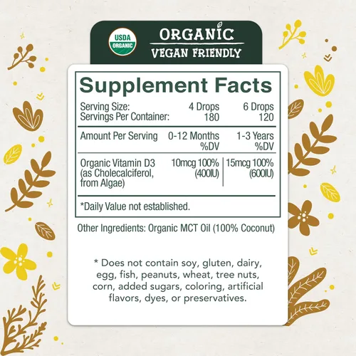 Vista 3 de Live Wise Naturals Vitamina para bebés D3 l USDA Orgánica Organic MCT Oil Formula For Kids and Toddler, Easy Absorption, Supports Immune and Bone
