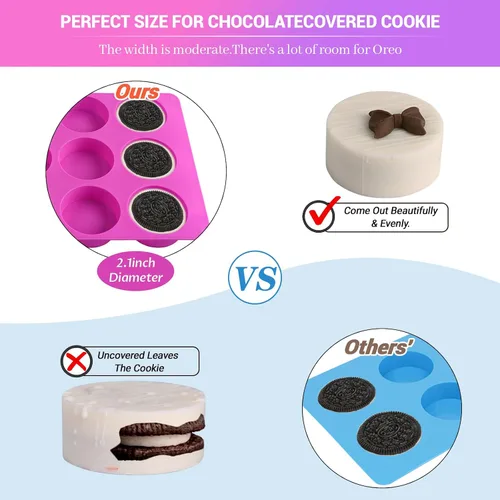 Vista 4 de Sakolla 3 piezas de moldes redondos de silicona para galletas de chocolate, moldes cilíndricos de 12 cavidades para Oreos cubiertas de chocolate