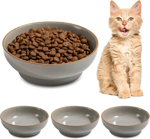Vista 9 de Platos de cerámica para gatos para alimentos y agua, seguros de porcelana de grado alimenticio, 5.3 pulgadas, paquete de 3 platos y platos