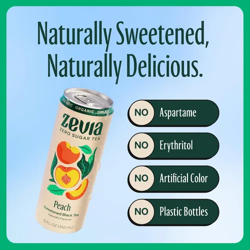 Vista 4 de Zevia - Té helado orgánico sin azúcar, té negro con durazno, latas de 12 onzas (paquete de 12)