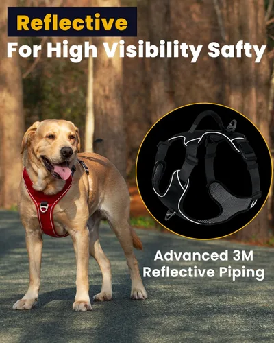 Vista 3 de Arnés para perro sin tirones con 2 clips para correa, chaleco reflectante, ajustable y acolchado, clips delanteros y traseros fáciles de caminar