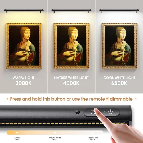 Vista 5 de Luz de imagen a pilas inalámbrica, luz de exhibición de pintura recargable/con enchufe de 31.5 pulgadas, luces de pared con control remoto con tres