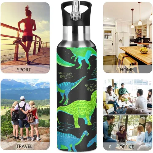 Vista 5 de Botella de agua de acero inoxidable de 32 onzas, botellas de agua a prueba de fugas para gimnasio, viajes al aire libre, escuela, dinosaurios