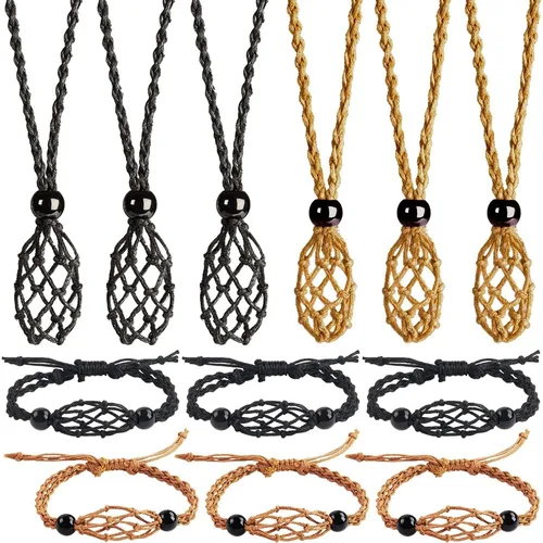 Vista 14 de Weryerker Soporte para collar de jaula de cristal de 12 piezas con cordón de collar de 1.57 pulgadas y cordón ajustable tejido a mano