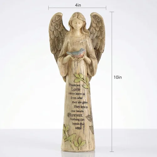 Vista 9 de Topadorn Estatua de jardín de ángel de 10 pulgadas con pájaro – Figura de resina conmemorativa de condolencias para jardín, patio y decoración
