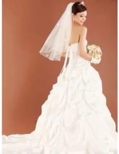 Vista 2 de Tienda de jengibre boda codo 1Tier Crystal Rhinestone nupcial velo borde satinado