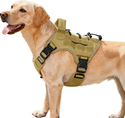 Vista 43 de Arnés táctico para perros grandes, chaleco reflectante ajustable sin tirones con sistema Molle, control de grado militar K9 para entrenamiento