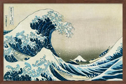 Vista 16 de Hokusai - Póster de pared The Great Wave Off Kanagawa, 22.4 pulgadas de largo x 14.7 pulgadas de ancho, versión enmarcada de madera de granero