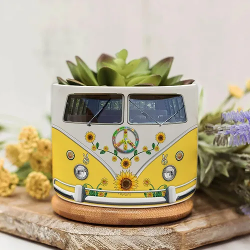 Vista 13 de Juego de mini macetas con estampado de lente de cámara, decoración del hogar, macetas de cerámica para suculentas con bandeja de bambú, regalos