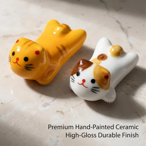 Vista 6 de Juego de 5 palillos para gatos, soportes para pinceles de pintura china, porcelana de estilo japonés, soporte para palillos de cerámica para cena