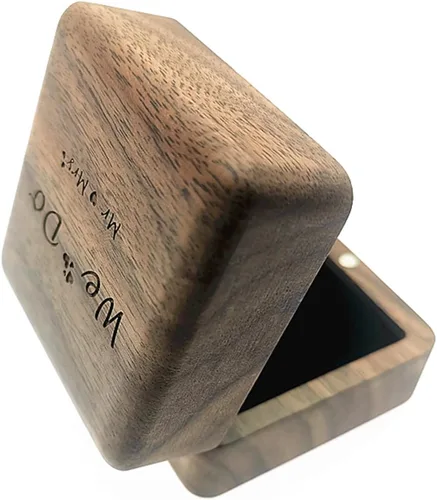 Vista 6 de LXSINO Caja de madera para anillos, 2 ranuras, caja de regalo para anillos de joyería, caja de regalo para anillo vintage, para ceremonia de boda