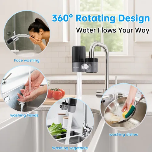 Vista 7 de Vortopt Filtro avanzado para grifo de fregadero, purificador de agua giratorio de 360 °, filtración de nivel 5 certificada por NSF, compatible