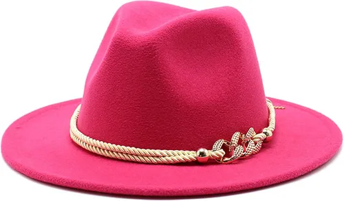 Vista 16 de Sombrero Fedora Panamá de fieltro de ala ancha para dama con Azul bebé