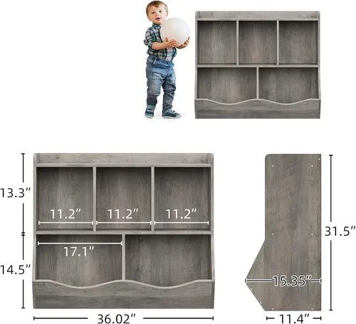 Vista 3 de IDEALHOUSE Estantería y estantería de juguetes, estante múltiple con armario organizador de cubos para almacenamiento de libros y juguetes